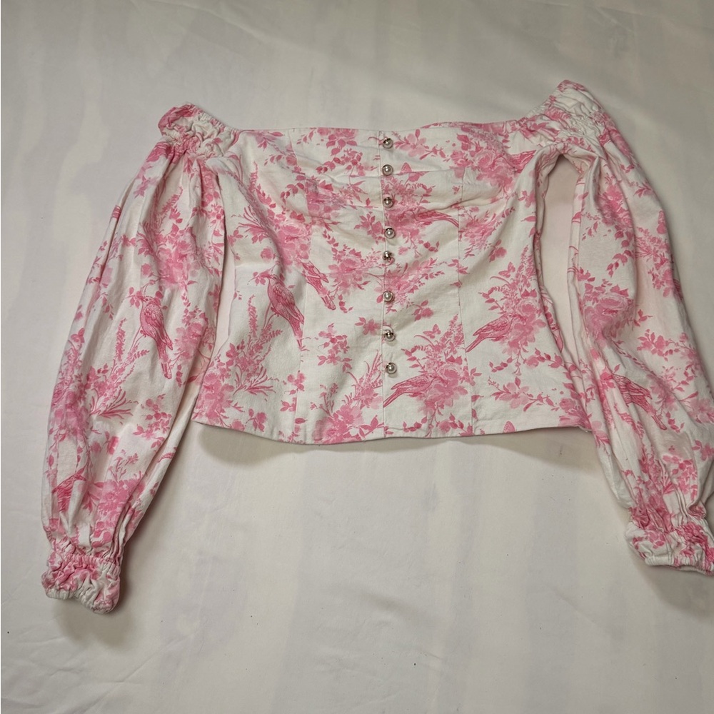 MAJORELLE Off-Shoulder Pink Floral Button Front Top - Picture 4 of 12
